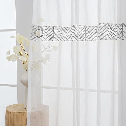 L.Z.E Silver and White Sheer Curtains for Living Room 89-90 Inch Drop with Eyelet Silver Curtains & Drapes for Bedroom 225 cm Long Transparent Window Sheers with Tiebacks Grommet Top - Image 3
