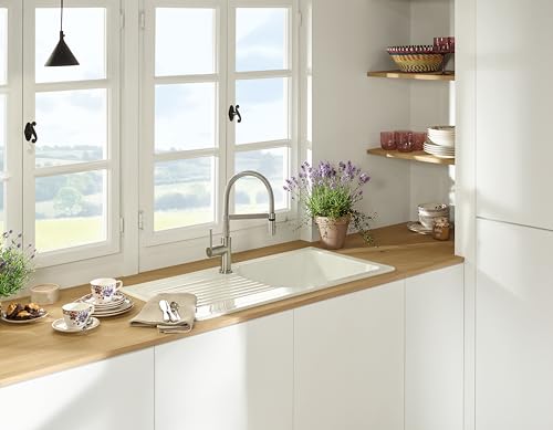 Villeroy & Boch Steel Expert Compact Window Küchenarmatur, Hochdruck, Wasserhahn Küche mit Vorfenstermontage, Spültischarmatur wassersparend, Auslauf Höhe 147mm, Edelstahl massiv