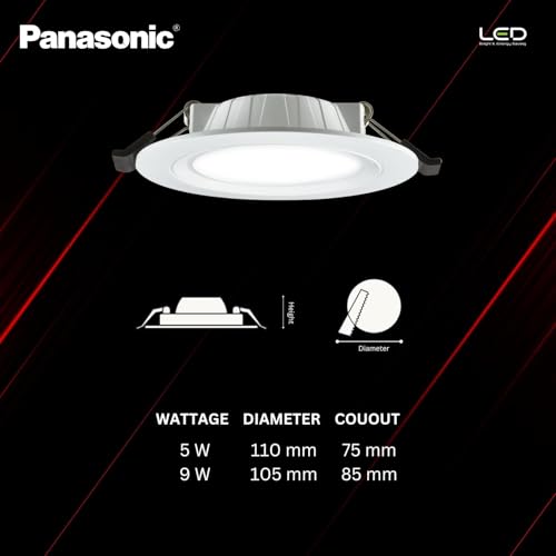 Image of Panasonic 9 Watt LED Concealed Downlighter, LED Recessed Downlight, 85mm Cut Out, BIS & ROHS Certified, 4KV Surge Protection, Cool White Light (PDLM34097-10), Polycarbonate