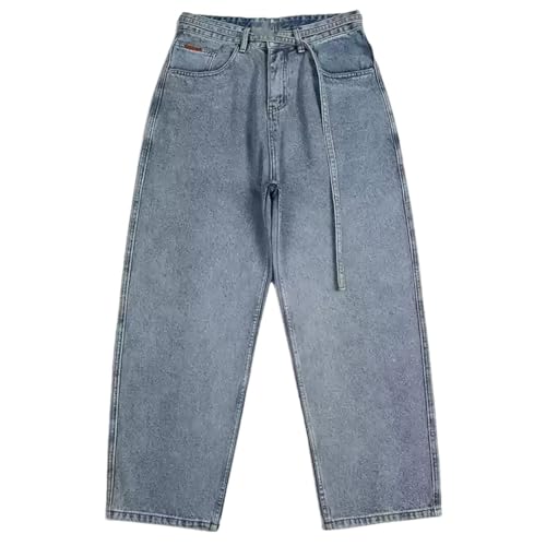 Men’S Casual Straight Baggy Denim Cargo Pants Drawstring Midweight Fashion Trousers Slim Fit Full Length Jeans