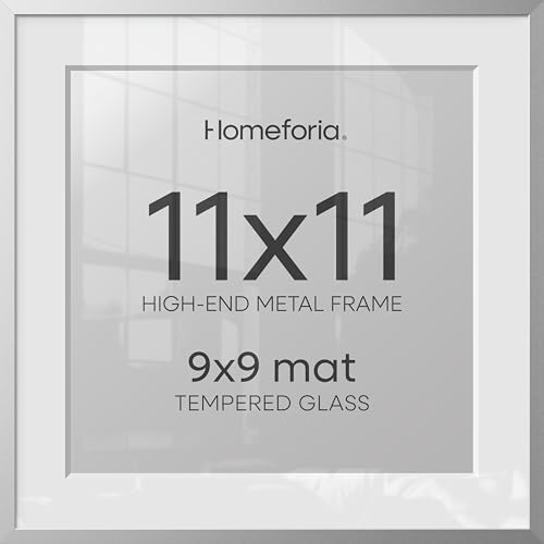 Image of Homeforia 11x11 Picture Frame Silver, High End Metal 11 by 11 Square Frames with Mat 9 x 9 Photo, 11x11 Thin Poster Frame Matted to 9x9 inch Art, Wall Hanging Frame, Tempered Glass, Wall Kit, Set of 3