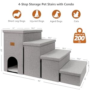 Dog-Stairs-Dog-Steps-for-High-Beds-23-H-Folding-Pet-Stairs-for-Small-Medium-or-Large-Dogs-Puppy-with-Storage-for-Bed-and-Couch-Dog-Ramp-for-Car-Hold-Up-to-200-lbs-Smok-Grey-4-Steps-with-Condo - Cucciolini Doodles   Dog-Stairs-Dog-Steps-for-High-Beds-23-H-Folding-Pet-Stairs-for-Small-Medium-or-Large-Dogs-Puppy-with-Storage-for-Bed-and-Couch-Dog-Ramp-for-Car-Hold-Up-to-200-lbs-Smok-Grey-4-Steps-with-Condo