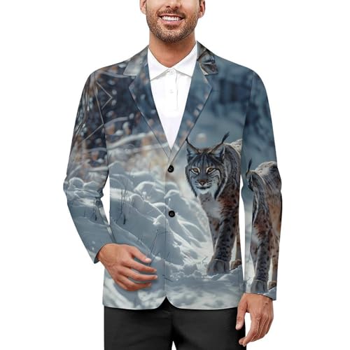Wild Canada Lynx Big Cat Animal Men's Suits Dress Business Formal Suit Print Jackets Coat For Wedding Party