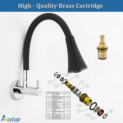 Image of Acetap 2 Mode Flexible Kitchen Sink Faucet with 360 Rotation | Splash-Proof Design, Water-Saving, Easy Installation, Washing & Cleaning, Wall Mount