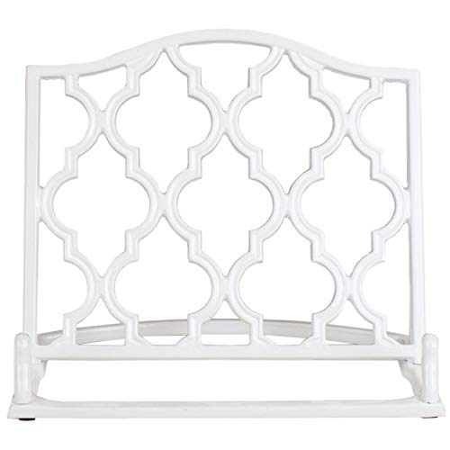 Home Basics Cast Iron Moroccan Lattice Cookbook Stand Holder, 10.5 X 5.5 X 9 Inches (White) #TOP1
