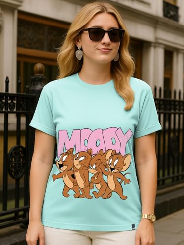 Image of Bewakoof Official Tom & Jerry Merchandise Women's Graphic Print Boyfriend Fit T-Shirt