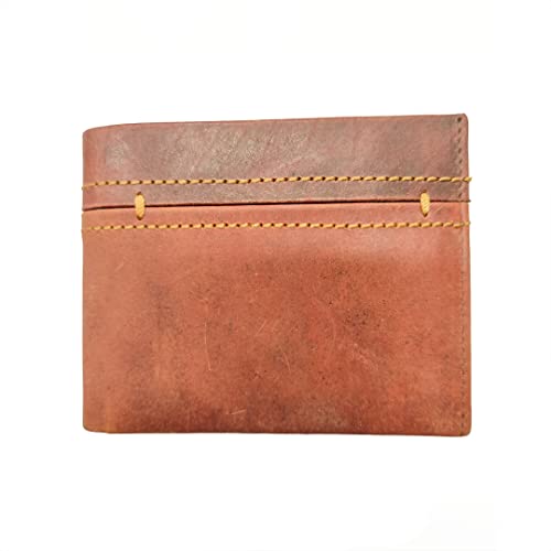 Herren-Geldbörse, Leder, Vintage-Design, schlankes Design, zweifach gefaltet, Braun Cover