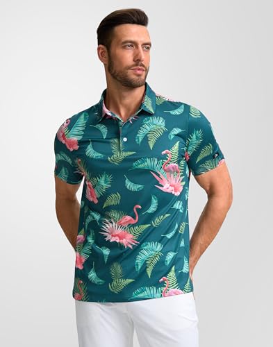Image of Obla Mens Golf Polo Shirts Short Sleeve Dry Fit Performance Moisture Wicking Casual Print Collared Golf Shirts for Men