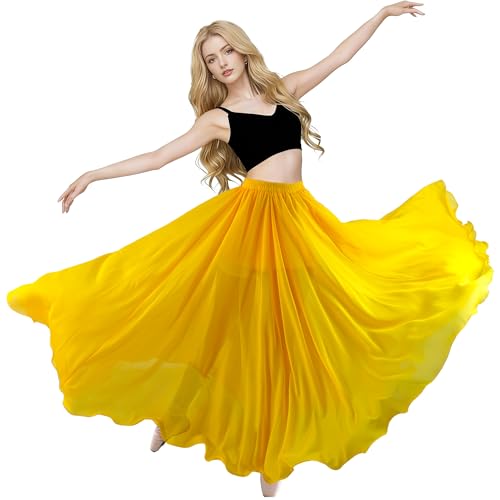 Bauchtanz Kostüm Maxi Rock Damen Mädchen Festival Tanz Elegant Chiffon Lang Rock Gelb