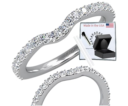 CMD Moissanite Curved Wedding Band, 1.8mm band, .55 TCW, D Color VVS1 Clarity, Semi Eternity Pave Setting, 18K White Gold-Filled Vermeil Sterling Silver S925, Stackable Ring Enhancer for Women Gift Set