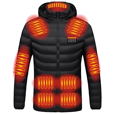 Heated Jackets for Men UK Sale Clearance Winter Warm Heated Coat Full Zip USB Charging Electric Hooded Heated Jacket with 19 Heating Area for Outdoor Sports(No Power Bank) Cover