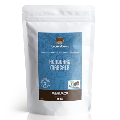 Honduras Medium Roast Ground Coffee 227g – Honduras Marcala Strictly High Grown - For V60 Filter Cafetiere French Press – 100% Arabica – Donation to Free The Bears