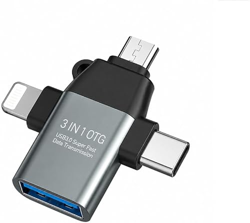 3-in-1 OTG USB 3.0 Adapter compatible with Lightning, Type-C and Micro USB, Super Fast Data Transfer