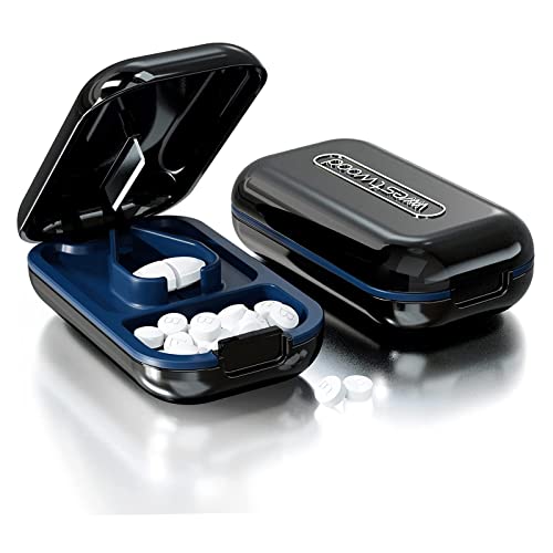 Dyroe tablettenteiler, Pillenschneider Große und Kleine Tabletten, Tablettenspalter Pillenteiler mit Tablettenaufbewahrungsfach, Pillen Vitamin-Tabletten, Tragbarer Tasche Pillenzerkleinerer Schwarz