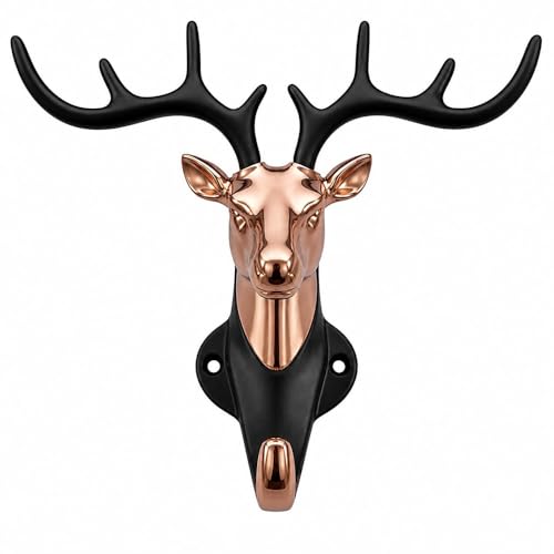 Image of Deer Head Wall Key Holder, Zinc Alloy Hanging Hooks, PVD Rose Gold Black Finish, Entryway Organiser, Home Decor, Pack of 1-| 3 Years Warranty |