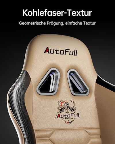 AutoFull C3 Gaming Stuhl, Ergonomisch Gaming-Stuhl mit Lordosenstütze, Höhenverstellbar & Neigungsfunktion, Gaming Stühle mit Fußstütze, 150 kg Belastbarkeit, Rennsitzdesign PU Leder (Braun) – Bild 6