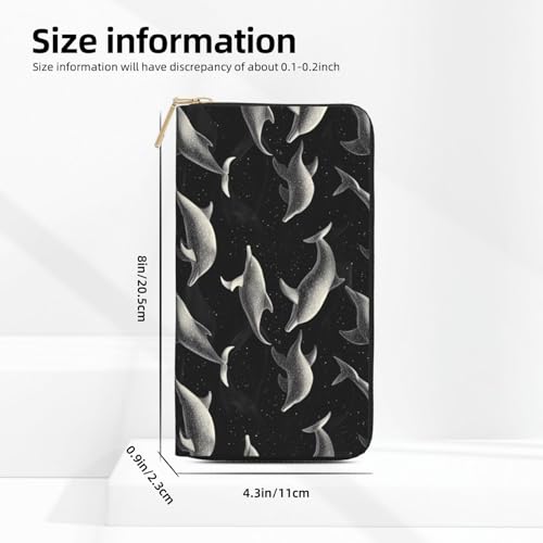Black Dolphins Print Wallet Women Men, Long PU Leather Wallets for Women, Cute Womens Travel Wallet Purse Pouch with Zipper Pocket3