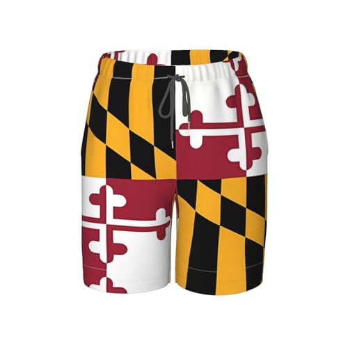 Flag of Maryland Youth Beach Pants, Soft and Breathable, with Drawstring Waist, Suitable for Sports and Leisure. - Main Image