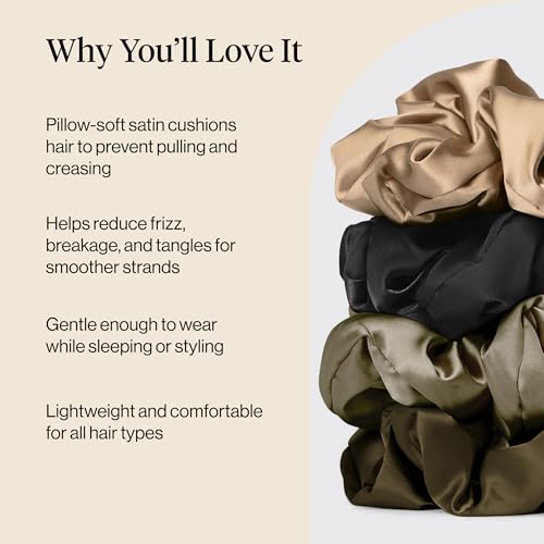 Image of Kitsch Pillow Satin Scrunchies for Women - Hair Ties No Damage, No Crease Hair Accessories | Perfect for Day or Night | Ideal Gifts for Women - 4pcs