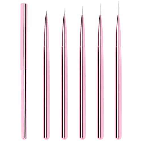 Lokaloka 6/9/12/15/18mm Pinceles para Uñas Fino de Gel Nail Art Decoracion con Tapa, 5 Piezas Pincel Liner Semipermanente Acrilica Profesional Construcción Kit Manicura Francesa Set Oro Rosa