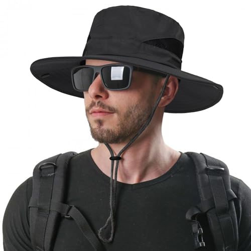 Image of Outdoor Mesh Sun Hat Wide Brim UV Sun Protection Boonie Hat Fishing Hiking Hat