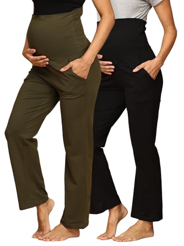 Image of The Mom Store Maternity Track Pants | for Pregnant Women with Ultimate Comfort | Prenatal Yoga Pants | Pre and Post Pregnancy