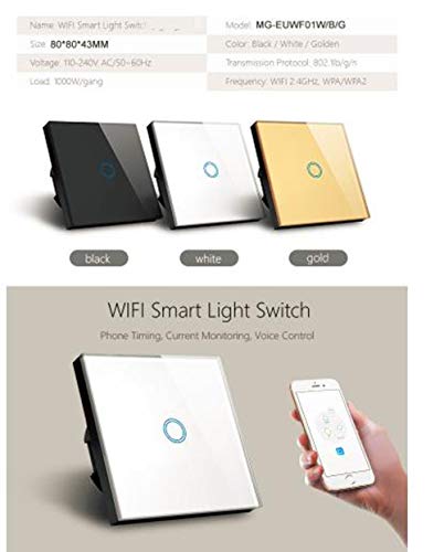Berührungsschalter EU Standard 1 Gang Smart WiFi Lichtschalter 1000W Kristallglasscheibe (Gold)