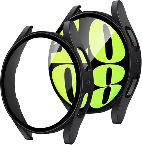 2 Stück Hart PC Schutzhülle Kompatibel für Samsung Galaxy Watch 6 40mm Schutzglas Hohe Empfindlichkeit für Galaxy Watch 6 40mm Schutz Schutzfolie mit Gehärtetem Glas Displayschutz Kratzfest Gehäuse