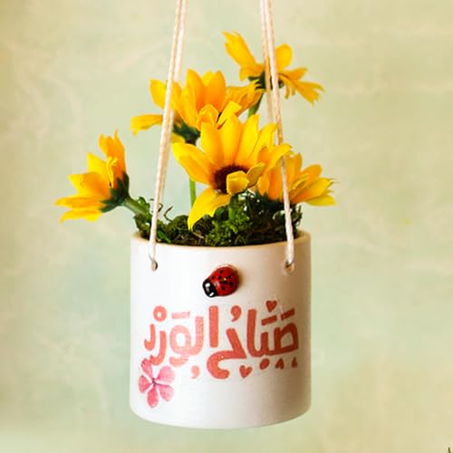 بوت فخار هاند ميد نبات صناعى، أبيض