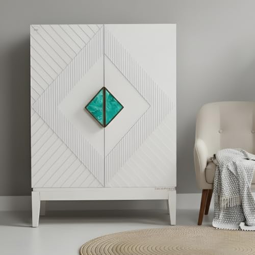 Image of Eisth Wooden Sideboard Cabinet for Living Room | Handcrafted Solid Wood Storage Cabinet with 2 Doors | Crockery Cabinet for Home | Wooden Furniture for Home (White)