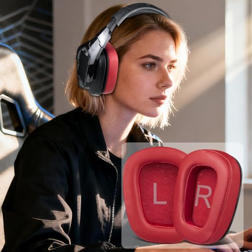 Image of SOULWIT Protein Leather Ear Pads Cushions Replacement for Logitech G35 G930 G933 G935 G633 G635 G533 G430 G431 G432 G433 Gaming Headset, Earpads for G332 G230 G231 G233 Headphones - Red