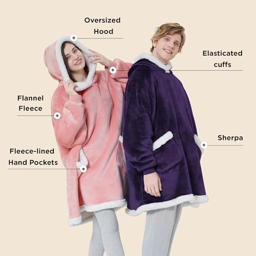 Bedsure Blanket Hoodie, Wearable Blanket for Adults & Kids as Gifts for Women Men, Birthday Gifts for Women Mom Girl Sherpa Oversized Hoodie, Ultra Violet, Oversize