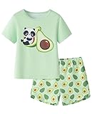 UNICABBIT21 Pajamas for Girls Summer Green Avodado Pandas Short Sleeve and Short Pants PJS Set Big Kids Loungewear Size 12
