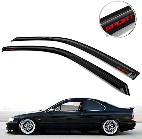 EVPROXP Window Visor Rain Guard Shade Compatible with 94-97 Accord Coupe, Side Window Vent Deflector, Dark Smoke Tinted, JDM Tape On Style, Red Sport