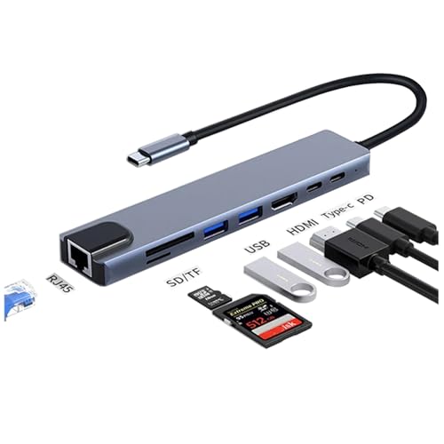USB C Laptop Docking Station 8 in 1 USB C Hub Adapter with 4K HDMI,Ethernet,2 USB,Type-C,SD TF Card Reader,PD 100W Compatible with iPhone16/MacBook/Dell and Other Type C Laptops Device