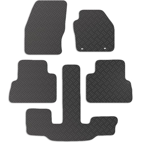 Image of Carsio Rubber Car Mats For Ford C Max Grand (oval clips) 2011-2013 Tailored Fit Floor Mat Set Complete Accessory Black Custom Fitted - All Weather & Heavy Duty, Anti-Slip Backing with Clips