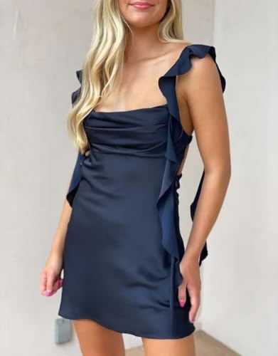 RSOETOO Satin Homecoming Dresses for Teens 2025 Ruffles Mermaid Short Prom Graduation Cocktail Dress RO3313