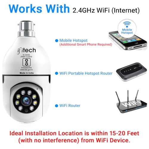 Image of IFITech 1296p (3MP) Full HD Smart Wi-Fi CCTV Home Security Camera | 360 Degree View | Pan Tilt Bulb Camera | 256 GB SD Card Support (Not Included) | Perfect for Home, Office Monitoring