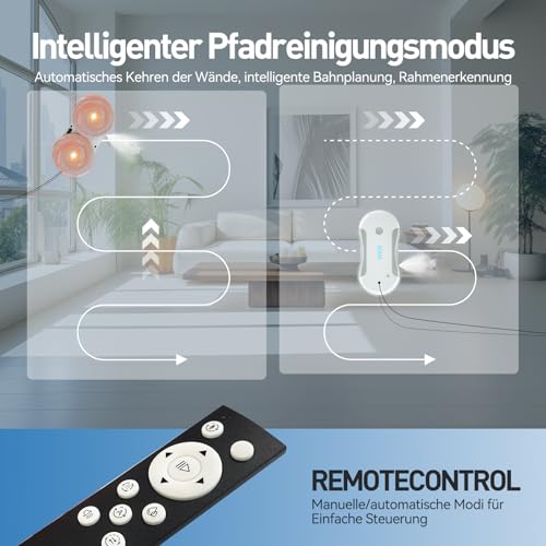 Fensterputzroboter, Fensterreiniger Roboter Elektrisch mit 80ml Doppel-Wassersprühsystem, 5800 Pa Saugleistung, Fensterroboter mit Mehrsprachen-Umschaltung Geeignet für Innen- und Außenfenster