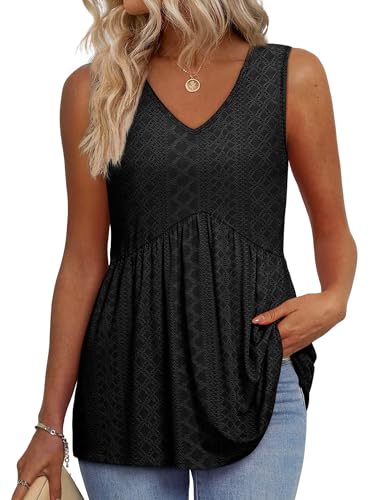 OFEEFAN Womens Tank Tops 2025 Flowy Peplum Tops for Women Dressy Sleeveless V Neck Babydoll Tank Tops