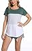 Womens Crew Neck Short Sleeve Tees Color Block Striped T-Shirt Casual Loose Fashion Tee Tops Green