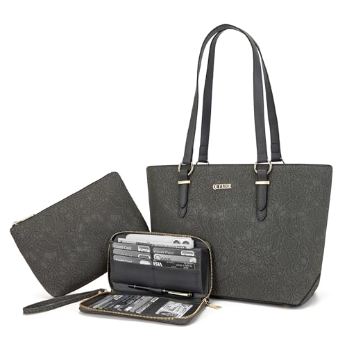 Image of Qiyuer Versatile Daily Purses with RFID Wallet for Women Tote Handbag Set | 3PCS, Fits 13 inch Tablet, Sturdy Vegan PU, Spacious, Work Use, Shoulder Satchel, Large Clutch Wallet, Makeup Bag, Ideal Gift