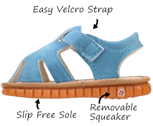 Image of Baby Boys Girls Squeaky Sandals Summer Closed-Toe Anti-Slip Premium Rubber Sole Toddler First Walkers Shoes