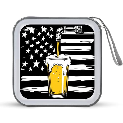 Craft Beer USA Flag 4th July CD Case Plastic DVD Case Holder Wallet Disc Storage Organizer for Car Travel