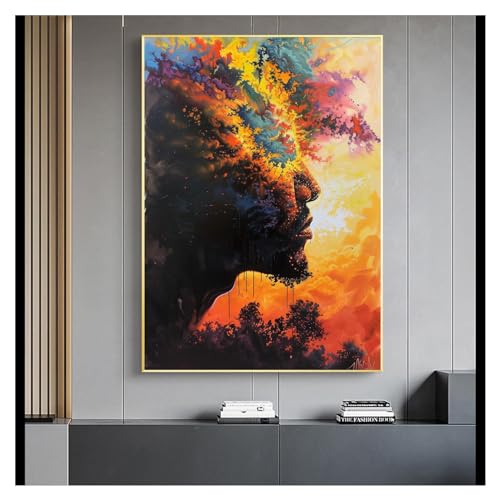 Art mural de personnage déco salon peinture masculine fleurs