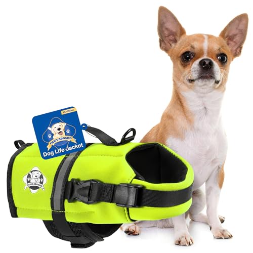 Paws Aboard Dog Life Jacket - Swimming Vest for Dogs, Adjustable, Reflective, Comfortable, Multiple Colors, Patterns, XX-Small to Extra Large Dog Swim Vest with Handle...