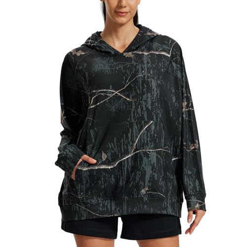 LOOGU Women's Camo Oversized Hoodies Sweatshirts Fleece Hooded Casual Pullover Fall Winter Long Sleeve with Pocket Raglan Sleeves Medium Loogu Ents Black