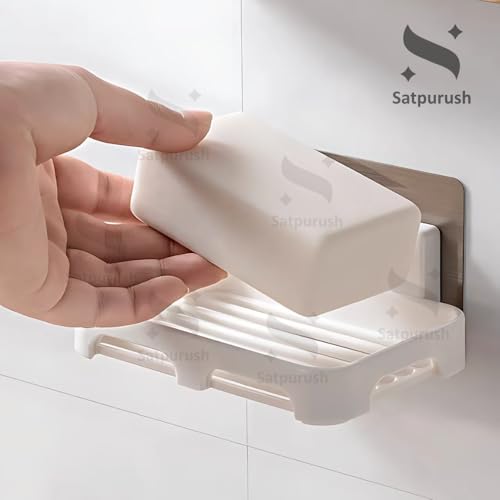 Image of Satpurush Bathroom Accessories, Bathroom Rack, Bathroom Shelf Organizer, Wall Mounted Shelf (4 x Rec Soap Holder (White))