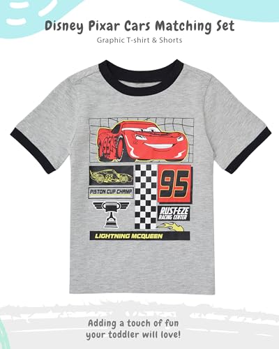 Image of Disney Pixar Cars Lenticular Lightning McQueen Toddler Outfit for Boys, 2 Piece T-Shirt & Fleece Shorts Set