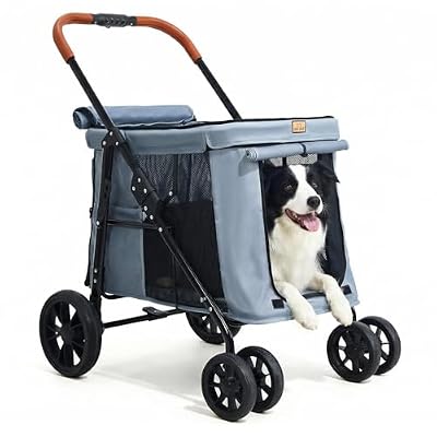 CANINE CANYON Scout Pet Stroller, Heavy Duty Dog Stroller for Large & Medium Dogs, Foldable Pet Stroller for 2 Dogs with All-Terrain Wheels, Storage Pocket & Cup Holder, 55 lbs Capacity, Grey